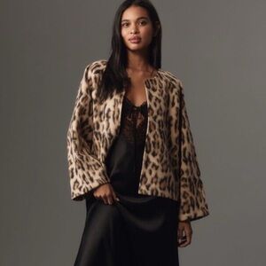 Anthropologie Open-Front Jacket Brown Animal Print One Size